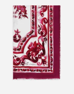 Majolica-print modal and cashmere square scarf (140 x 140)