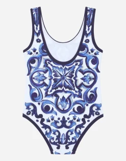 Majolica-print one-piece swimsuit