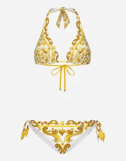 Majolica-print padded triangle bikini