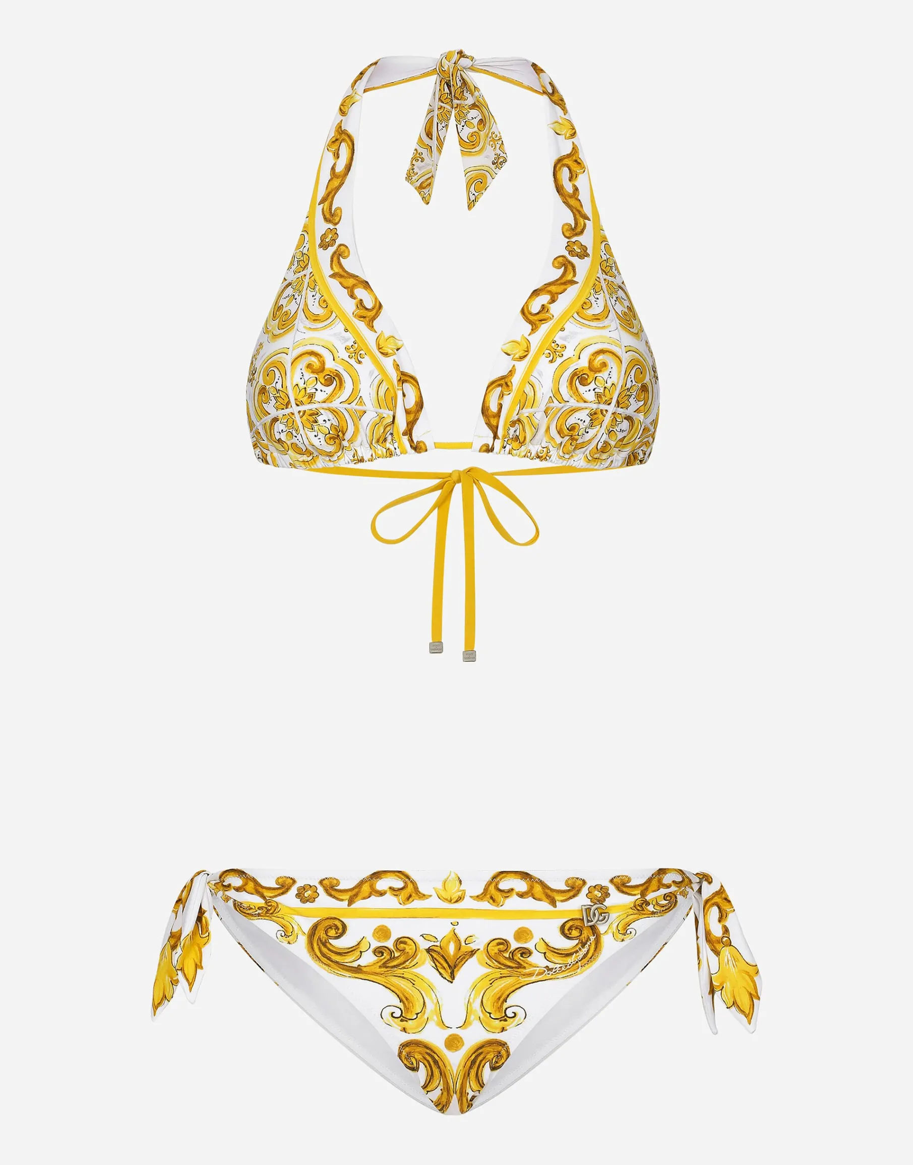 Majolica-print padded triangle bikini