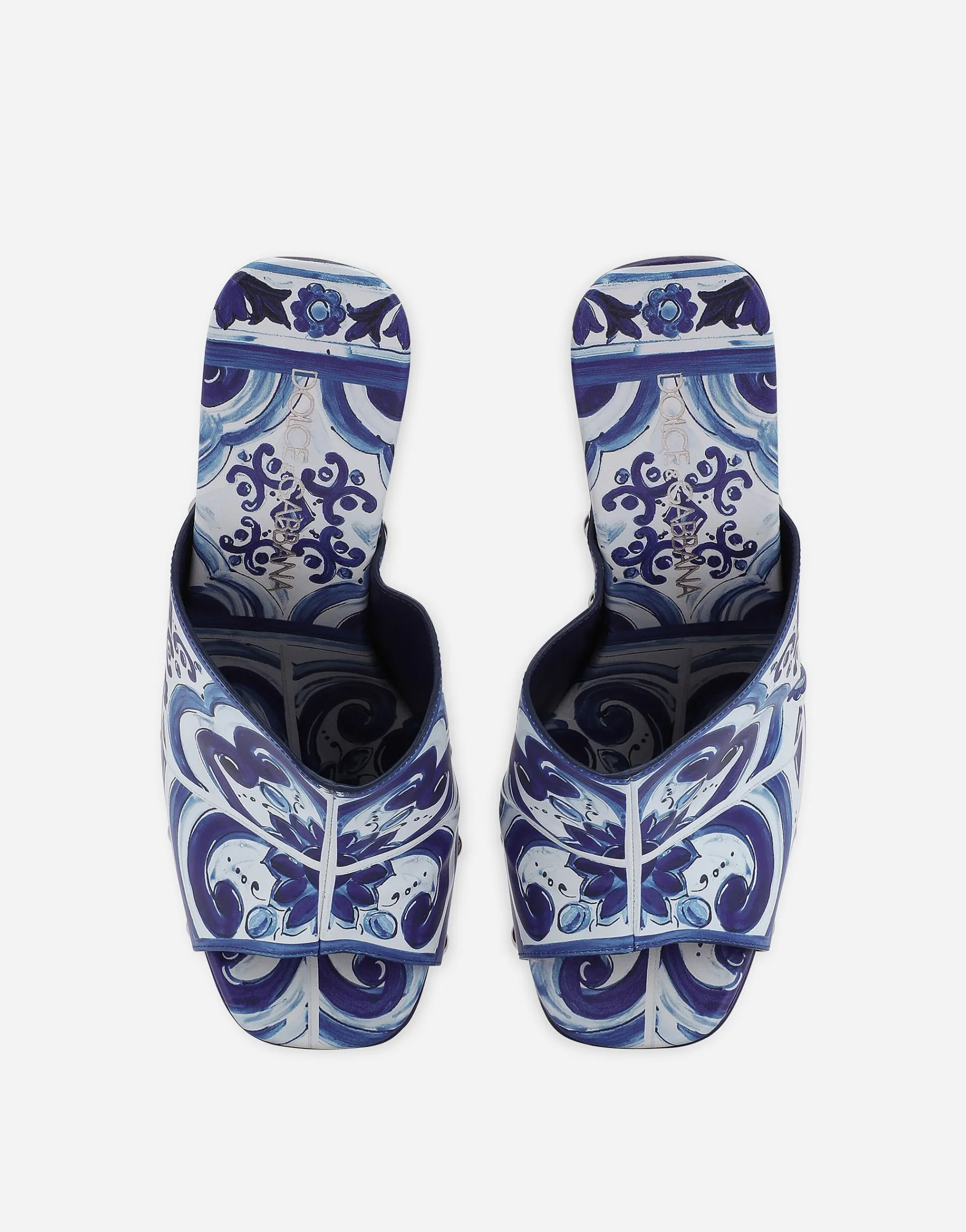 Majolica-print polished calfskin clogs