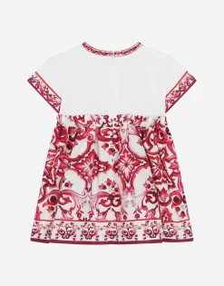 Majolica-print poplin and jersey dress