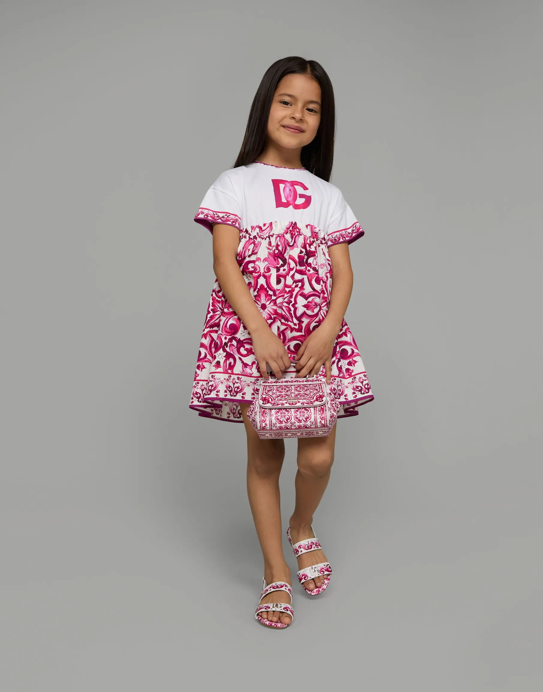 Majolica-print poplin and jersey dress