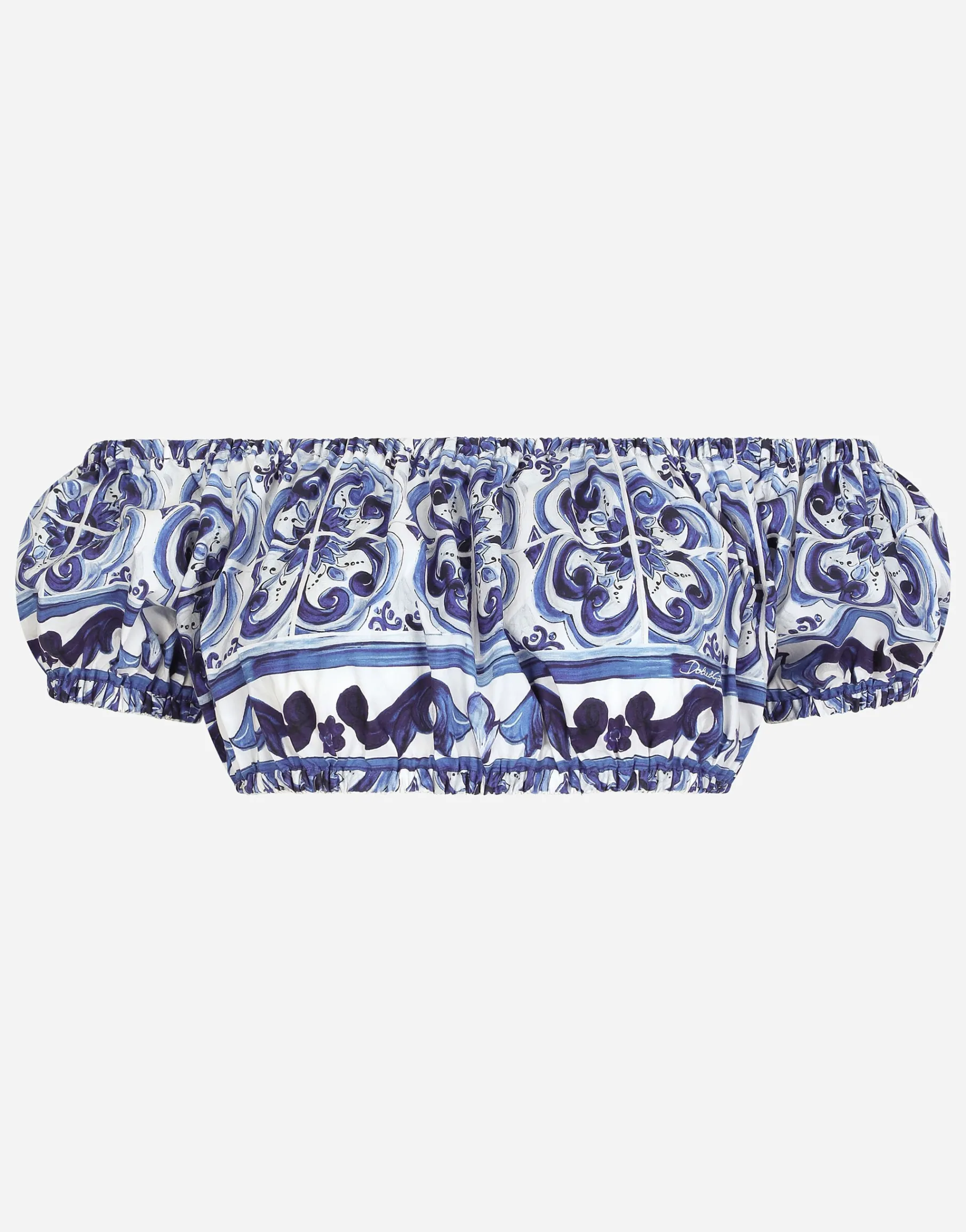 Majolica-print poplin crop top