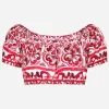 Majolica-print poplin crop top