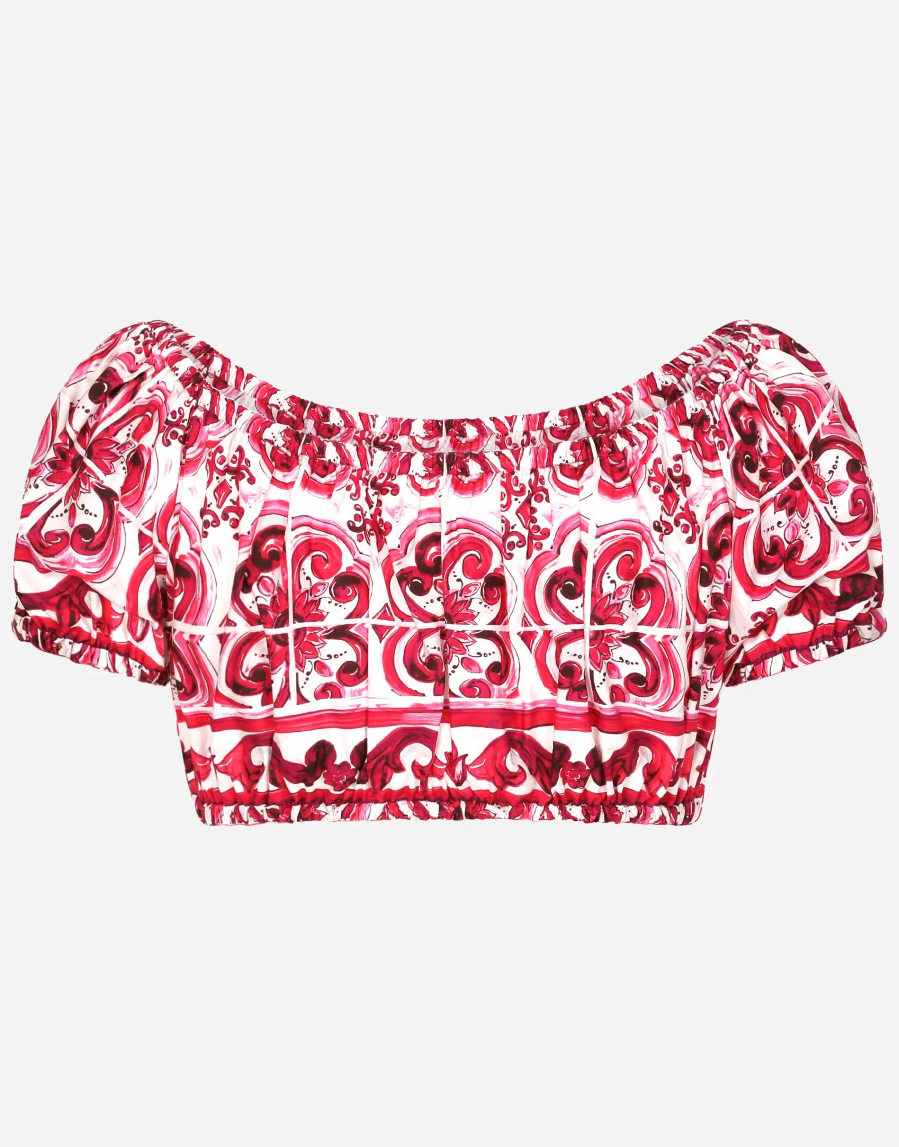 Majolica-print poplin crop top