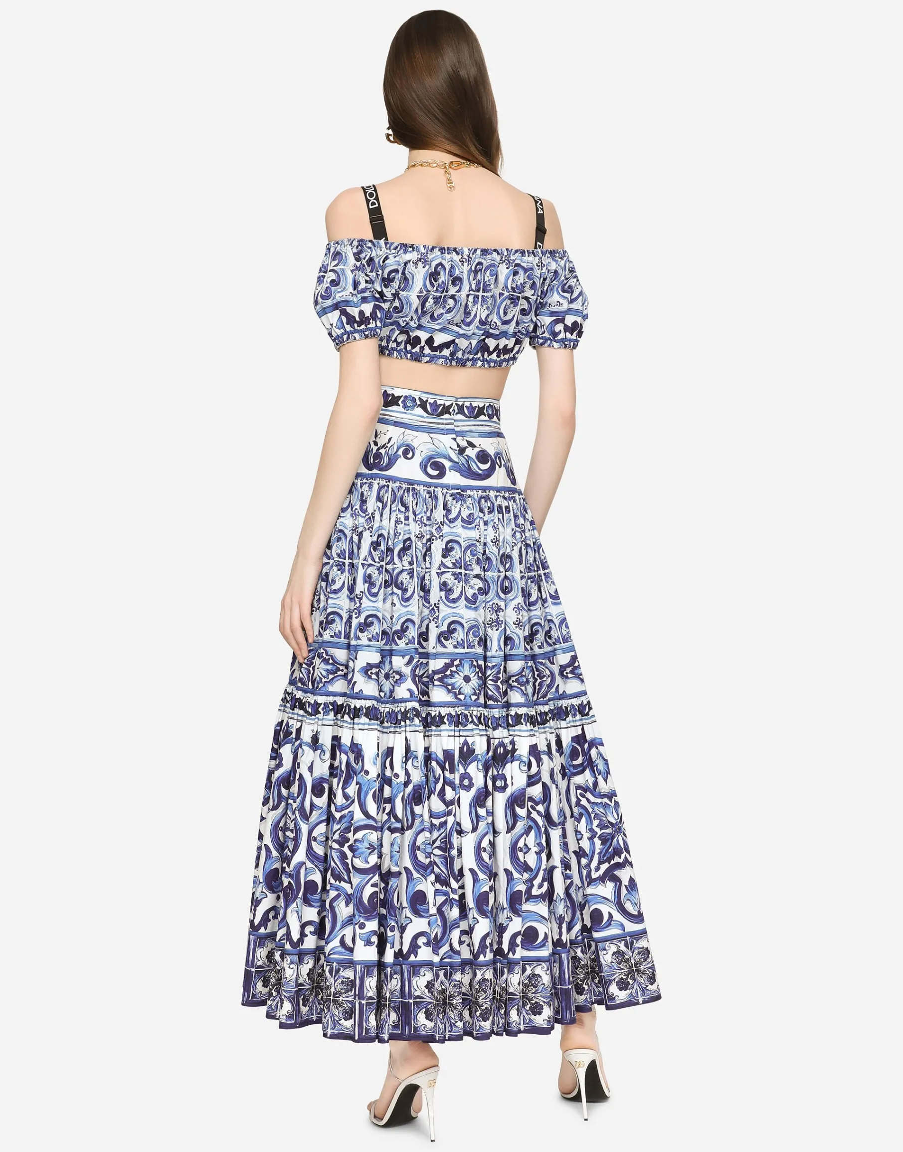 Majolica-print poplin crop top