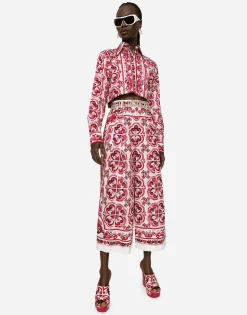 Majolica-print poplin culottes