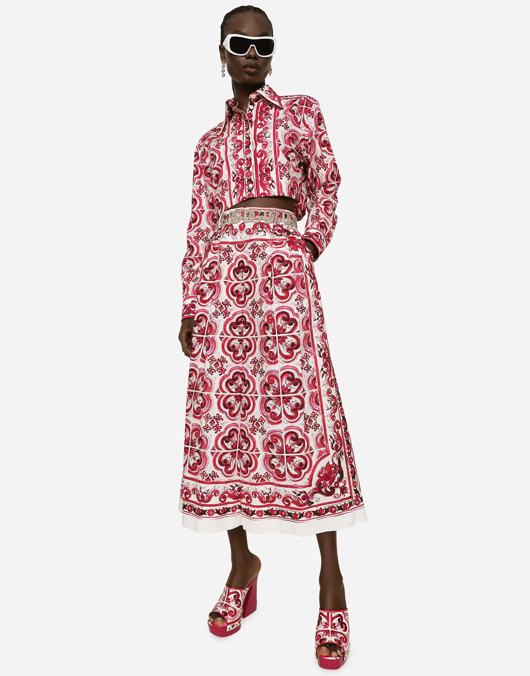 Majolica-print poplin culottes
