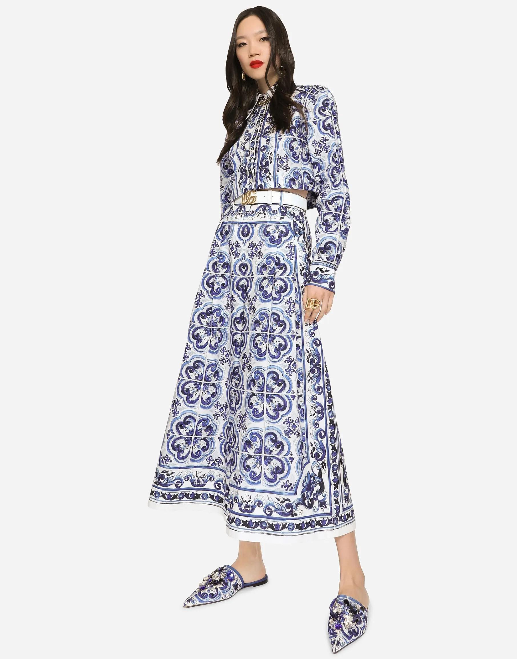Majolica-print poplin culottes