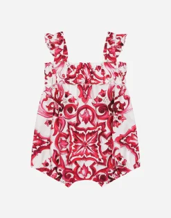 Majolica-print poplin romper suit
