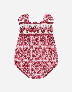 Majolica-print poplin romper suit
