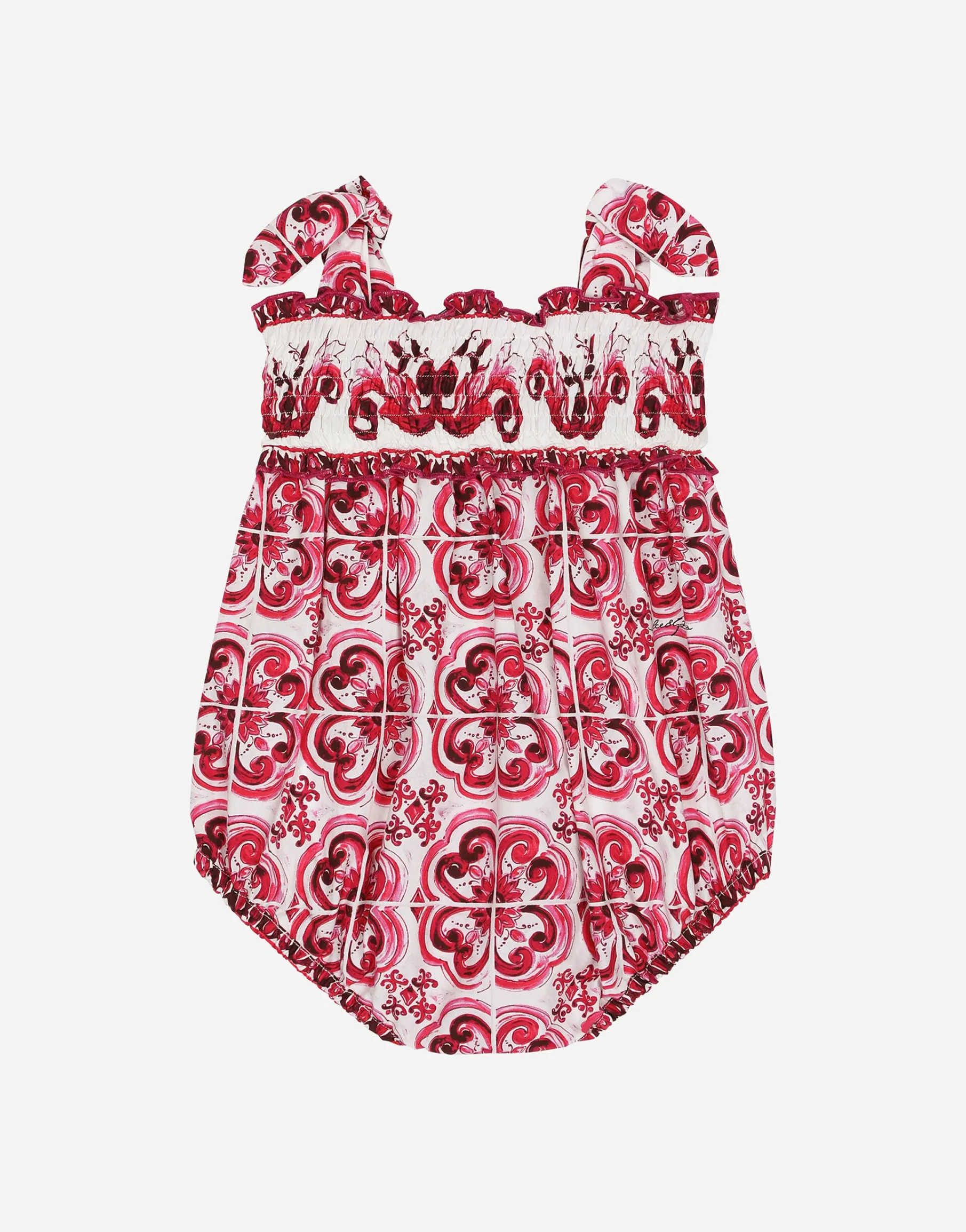Majolica-print poplin romper suit