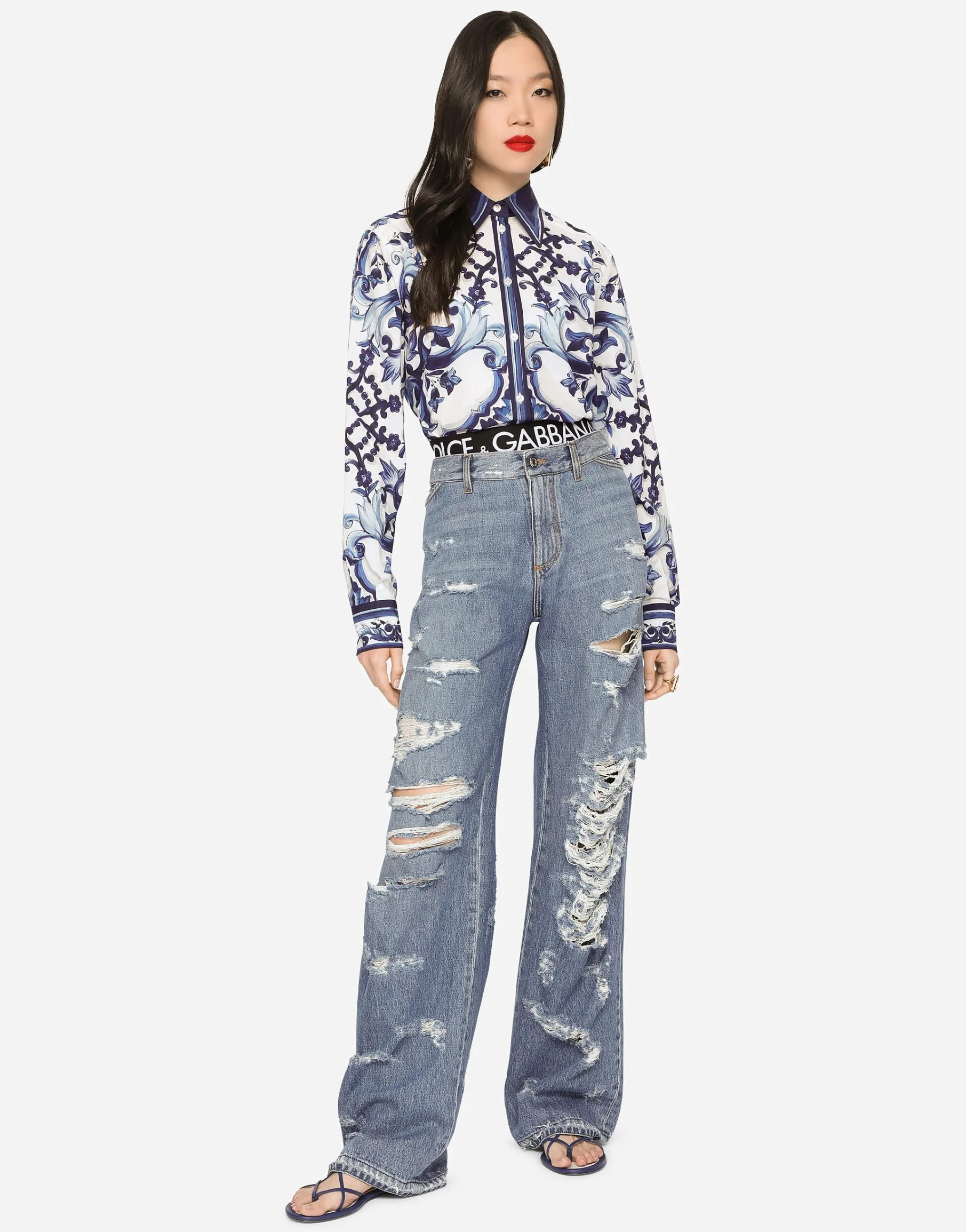 Majolica-print poplin shirt