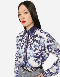 Majolica-print poplin shirt