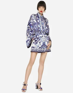 Majolica-print poplin shorts