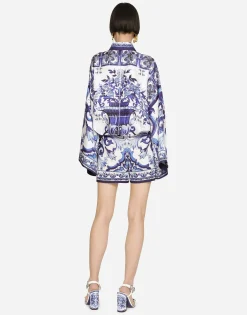 Majolica-print poplin shorts