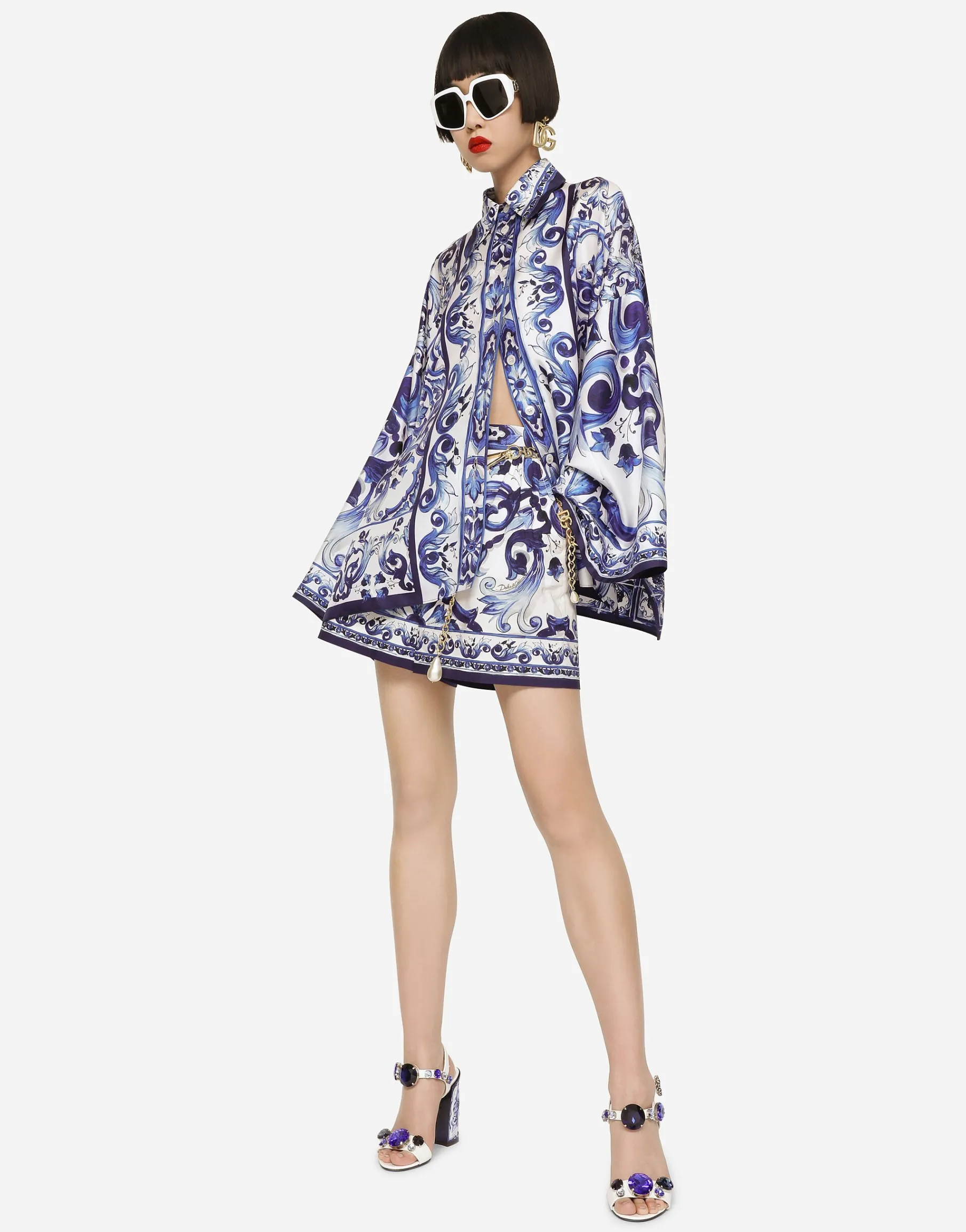 Majolica-print poplin shorts