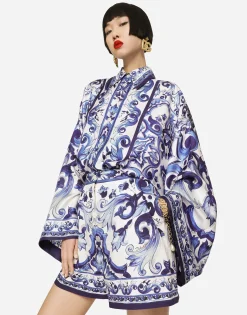 Majolica-print poplin shorts