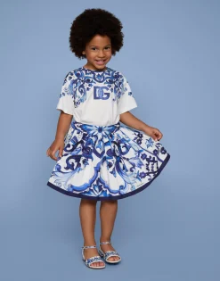 Majolica-print poplin skirt