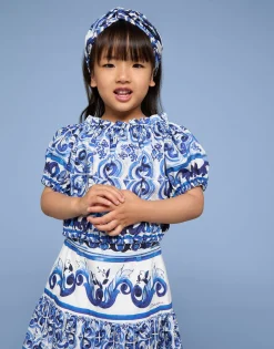 Majolica-print poplin top
