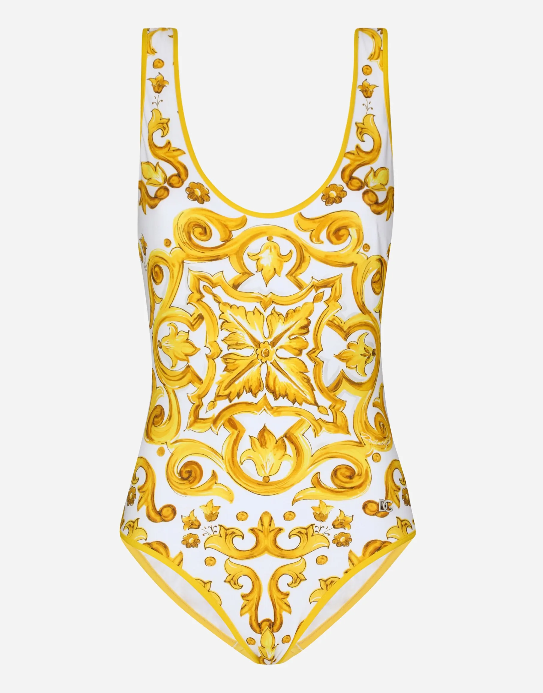 Majolica-print racing swimsuit