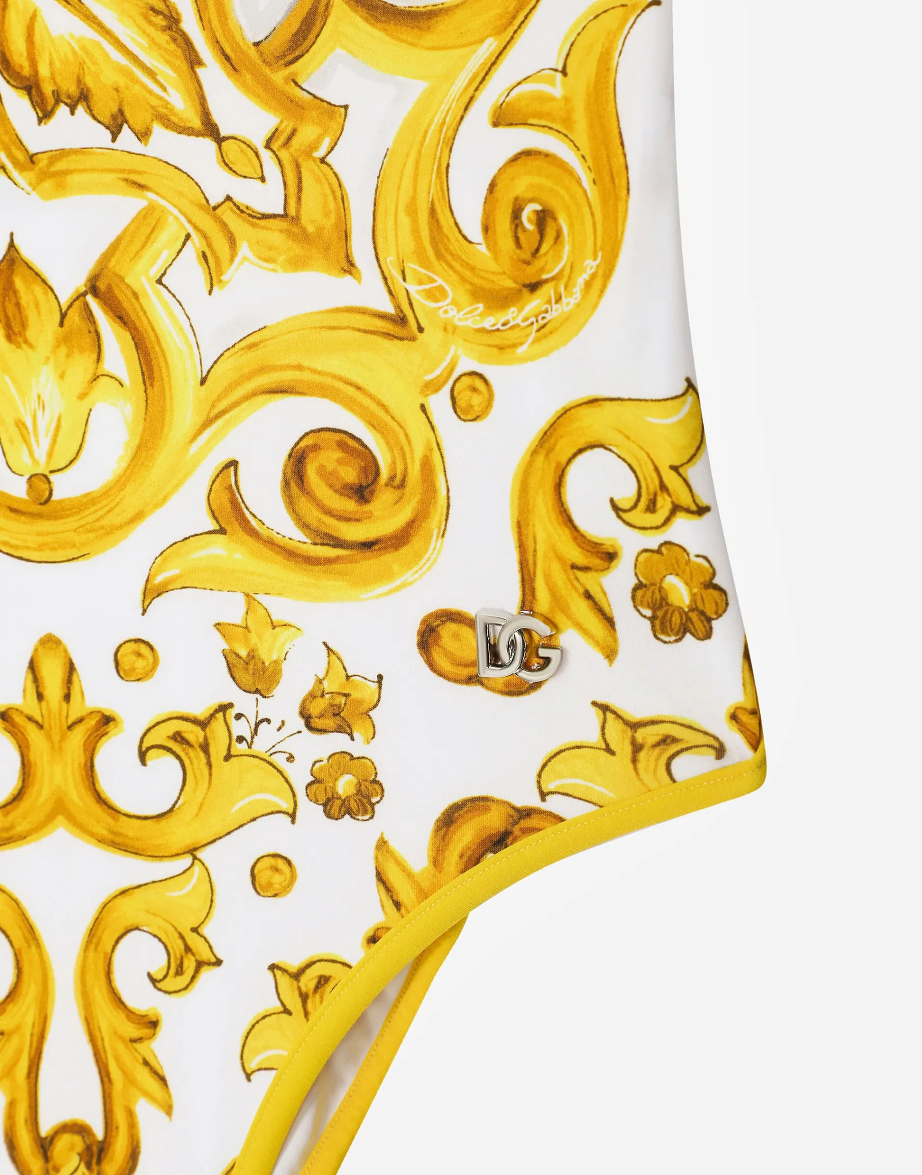 Majolica-print racing swimsuit