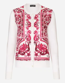 Majolica-print silk and twill cardigan