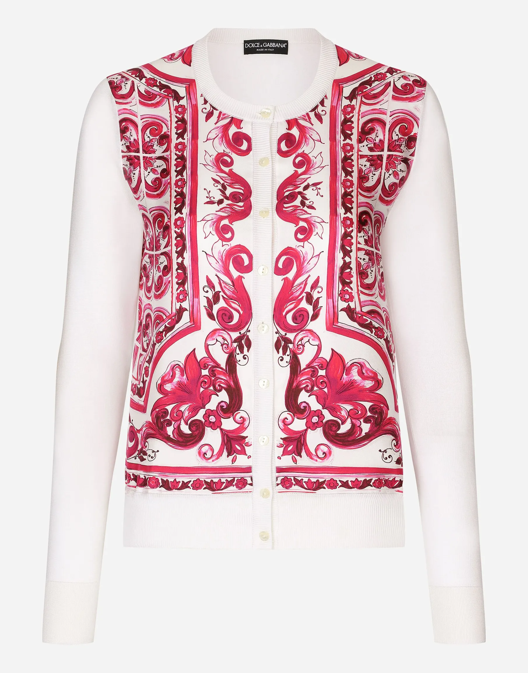 Majolica-print silk and twill cardigan