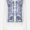 Majolica-print silk and twill cardigan
