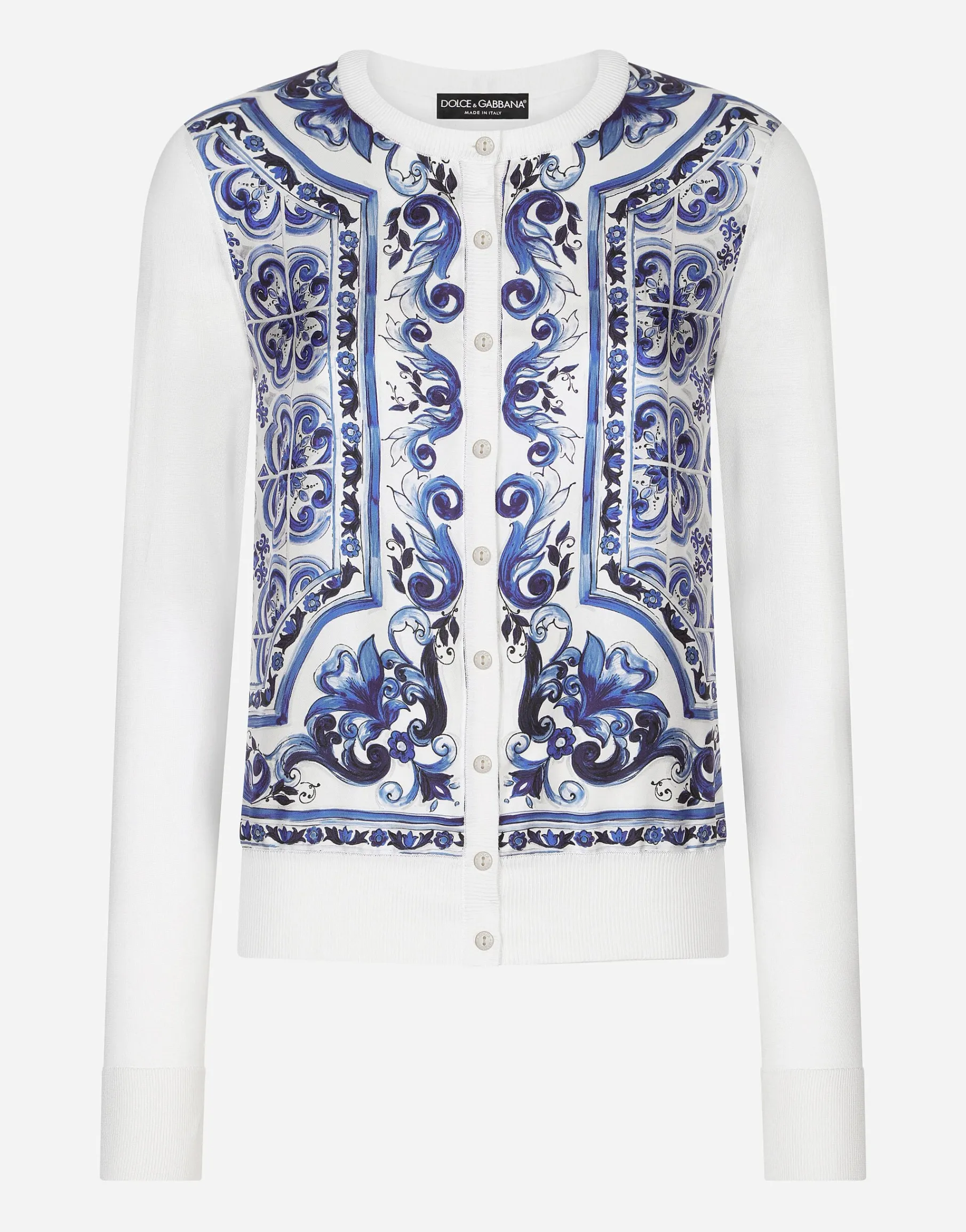 Majolica-print silk and twill cardigan