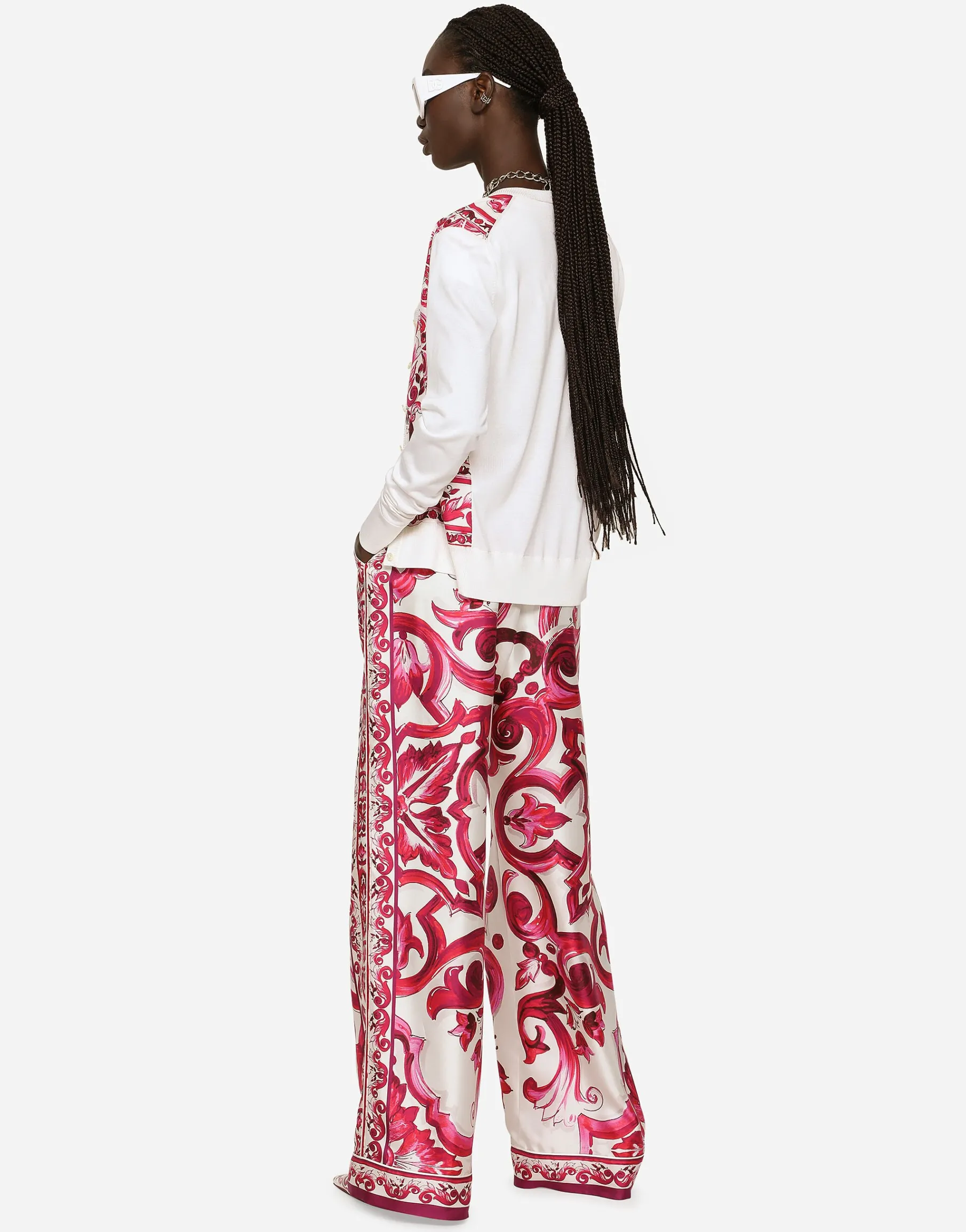 Majolica-print silk and twill cardigan
