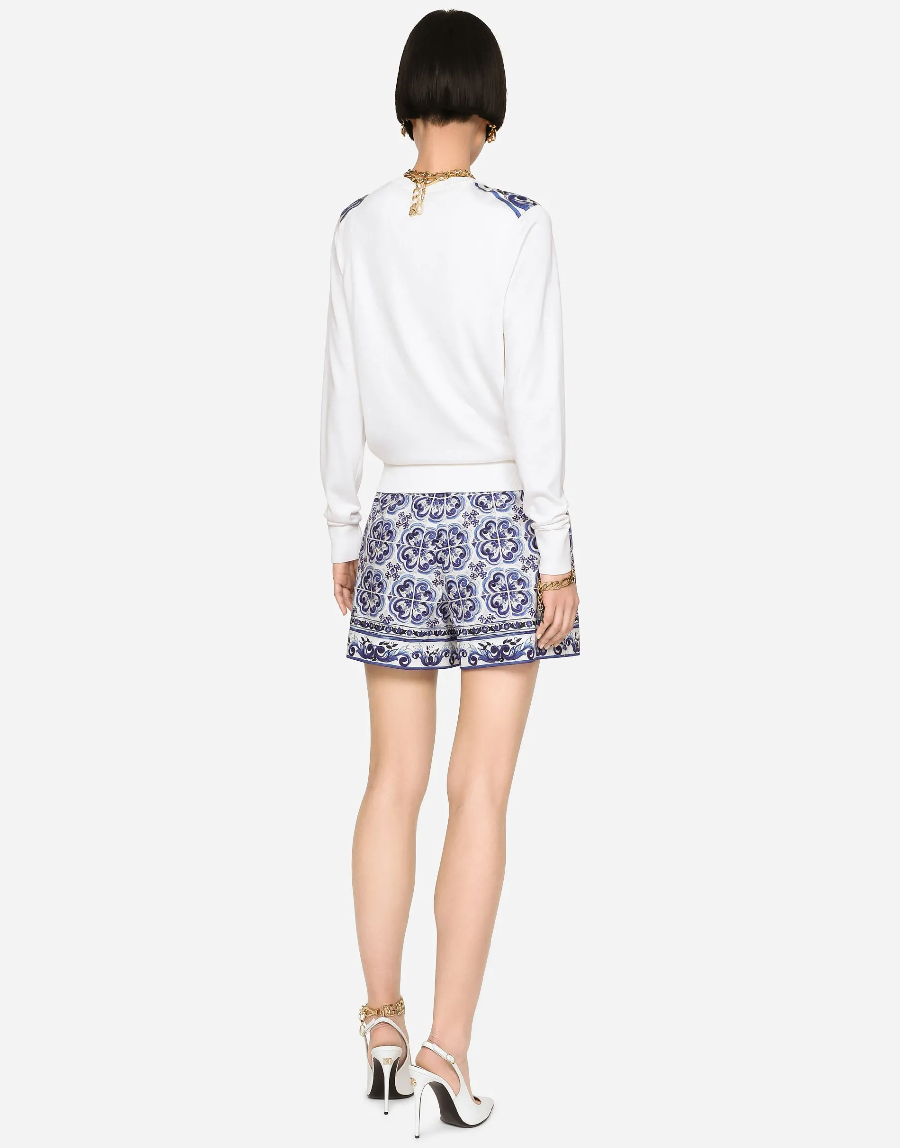 Majolica-print silk and twill cardigan