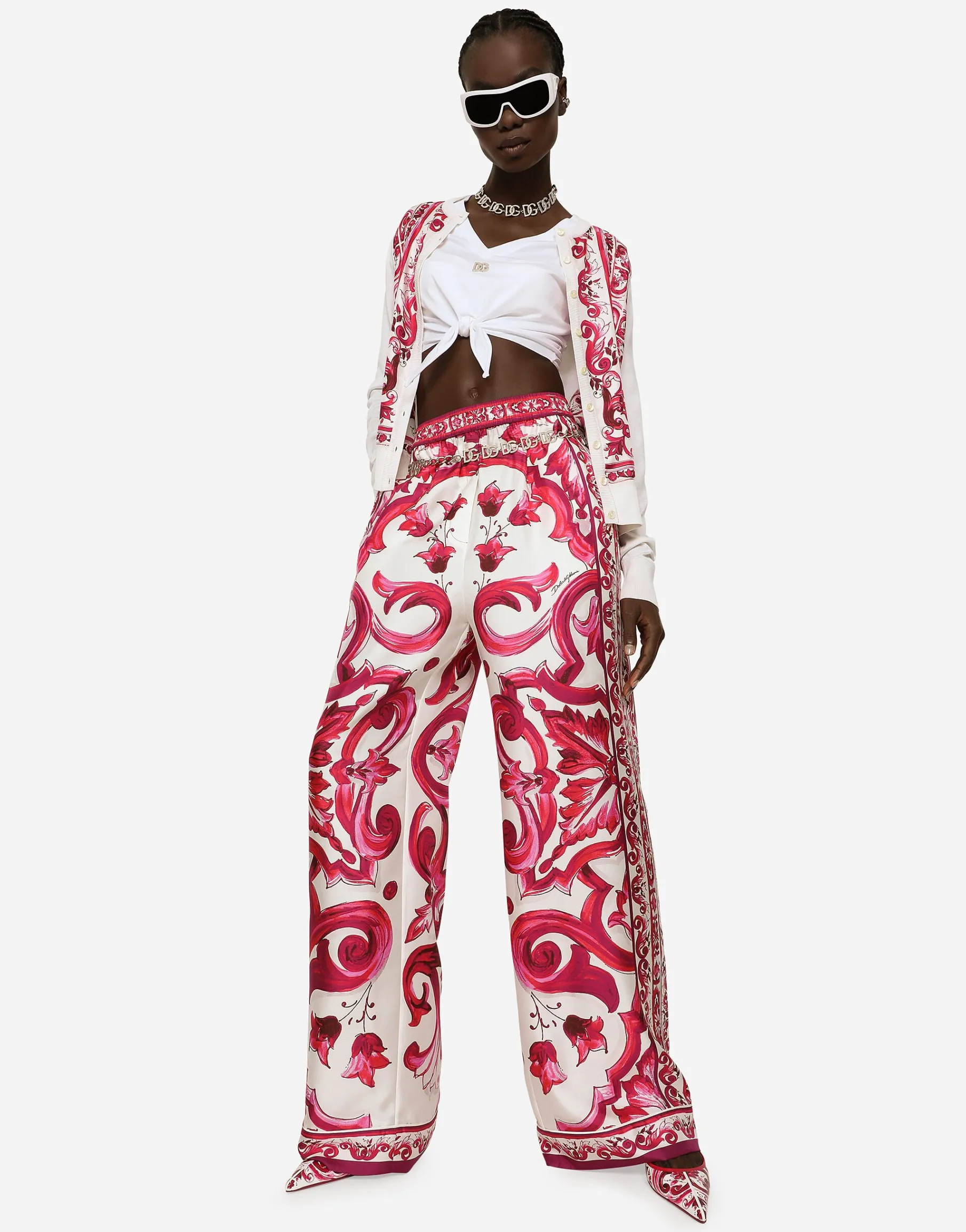 Majolica-print silk and twill cardigan