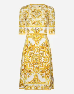 Majolica-print silk charmeuse midi dress