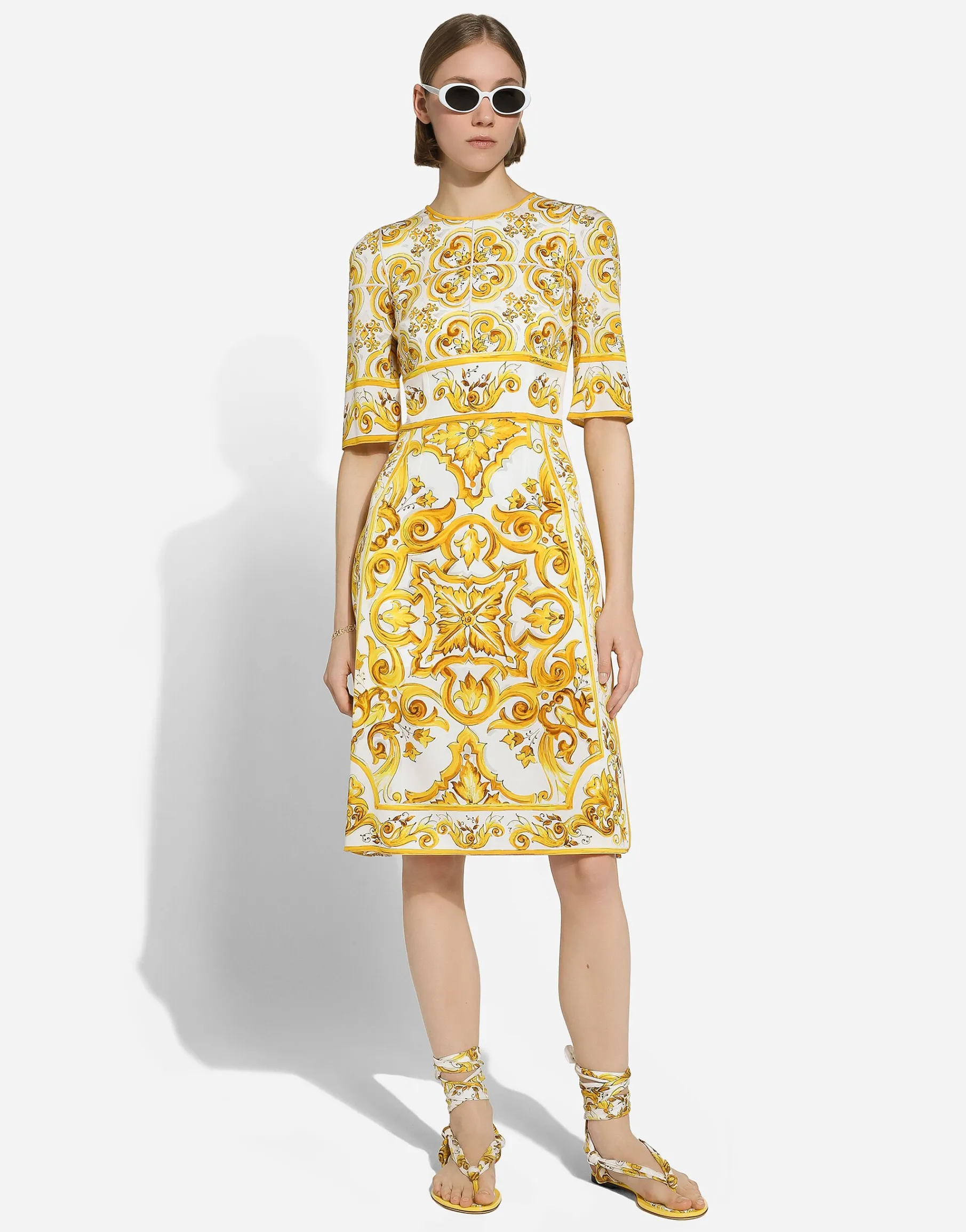Majolica-print silk charmeuse midi dress