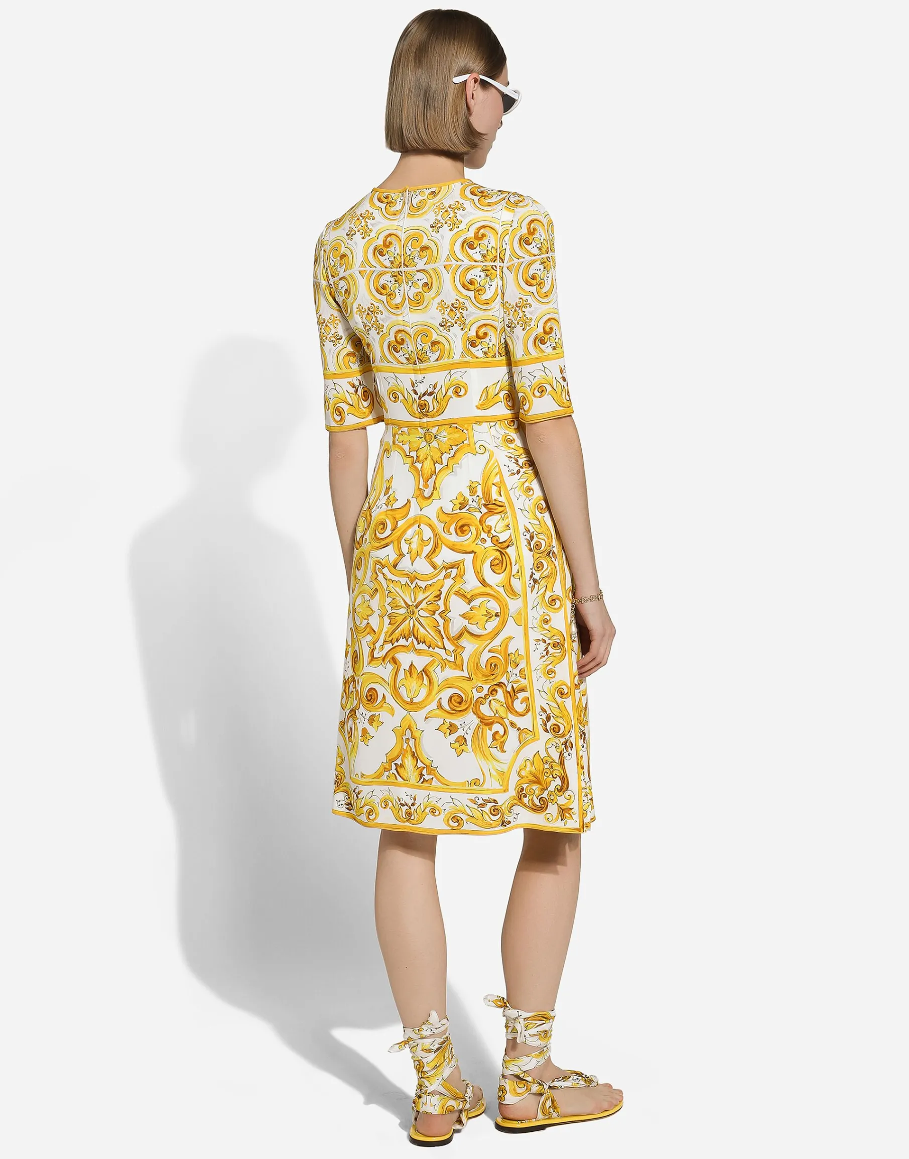 Majolica-print silk charmeuse midi dress