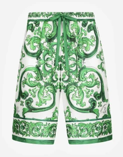 Majolica-print silk jogging shorts