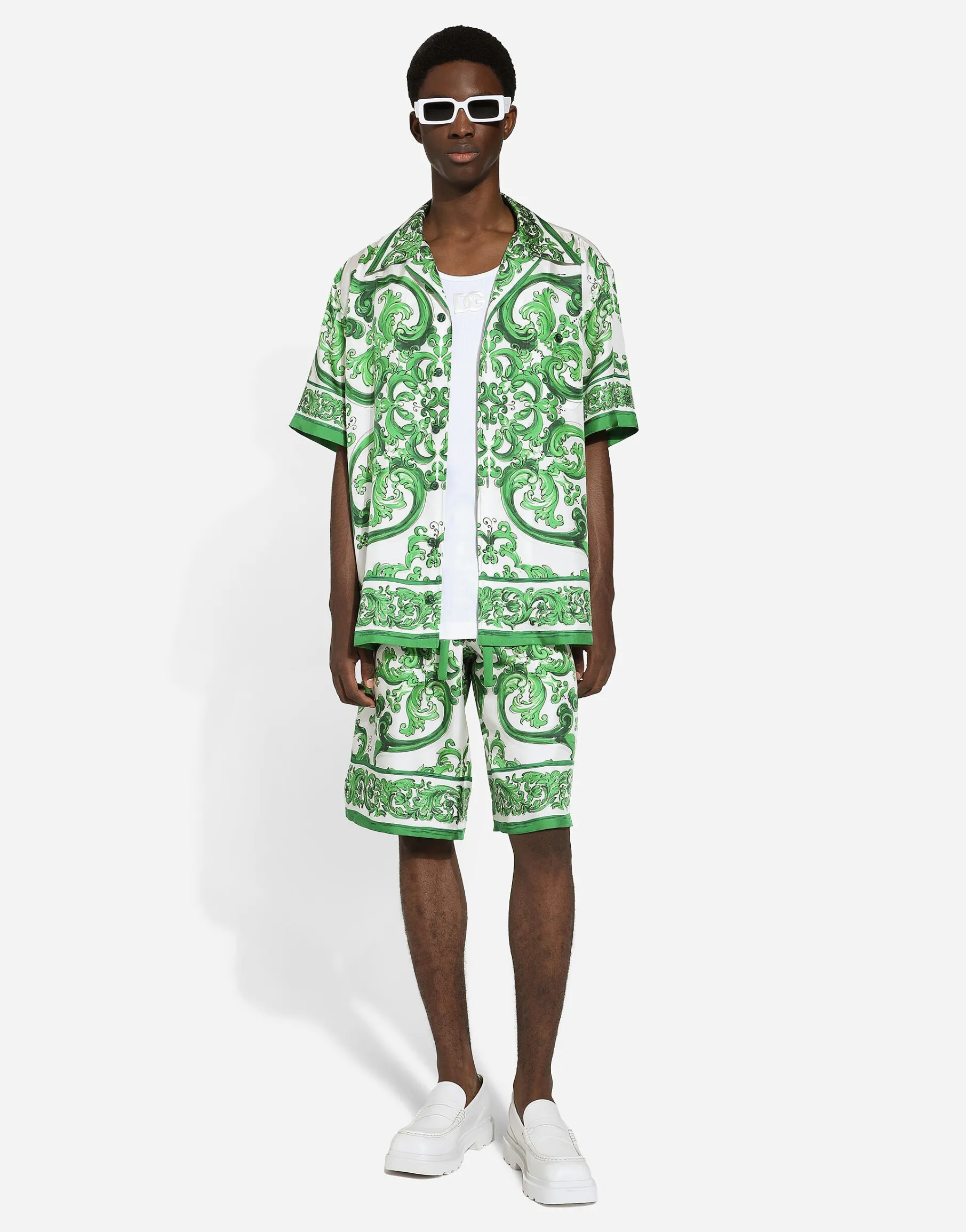 Majolica-print silk jogging shorts