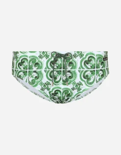 Majolica-print swim briefs with high-cut leg