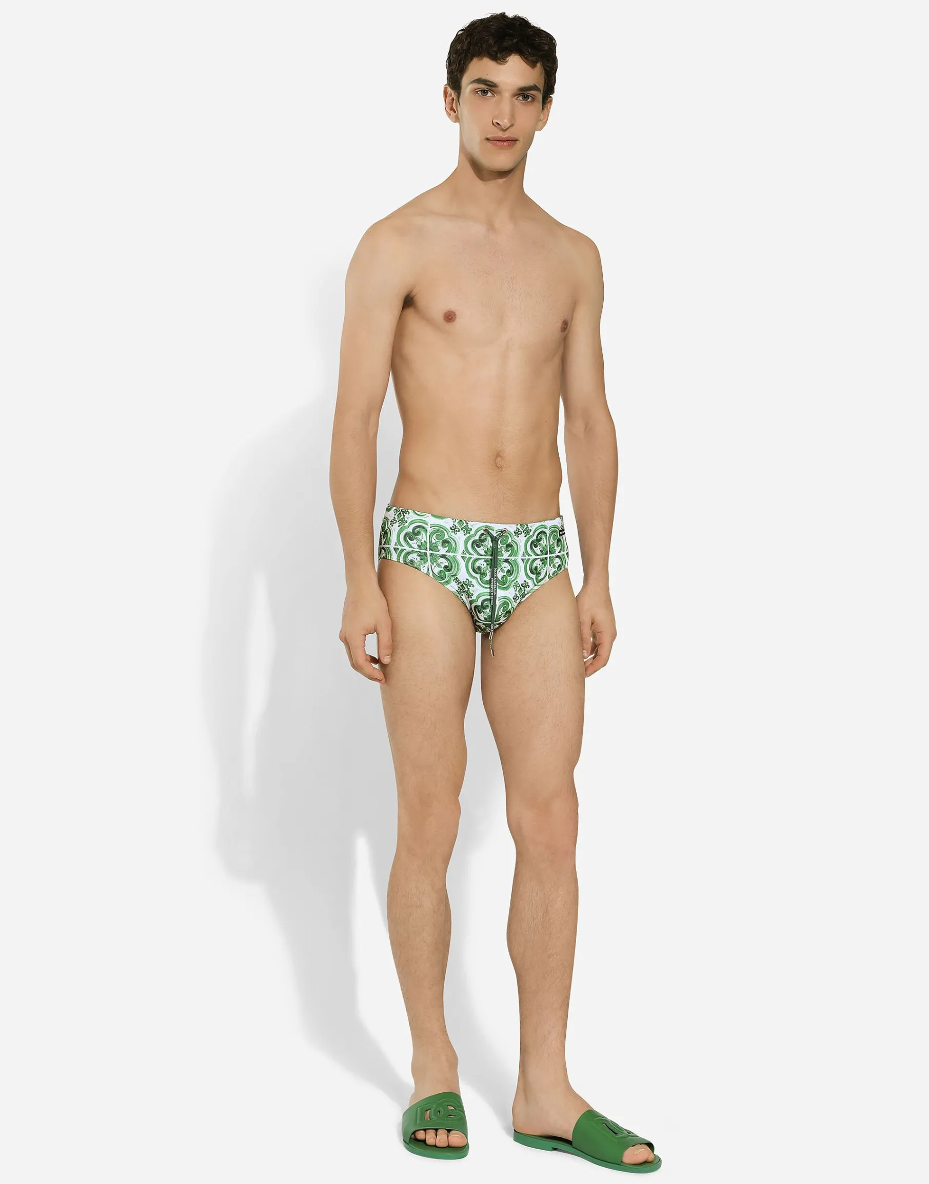 Majolica-print swim briefs with high-cut leg