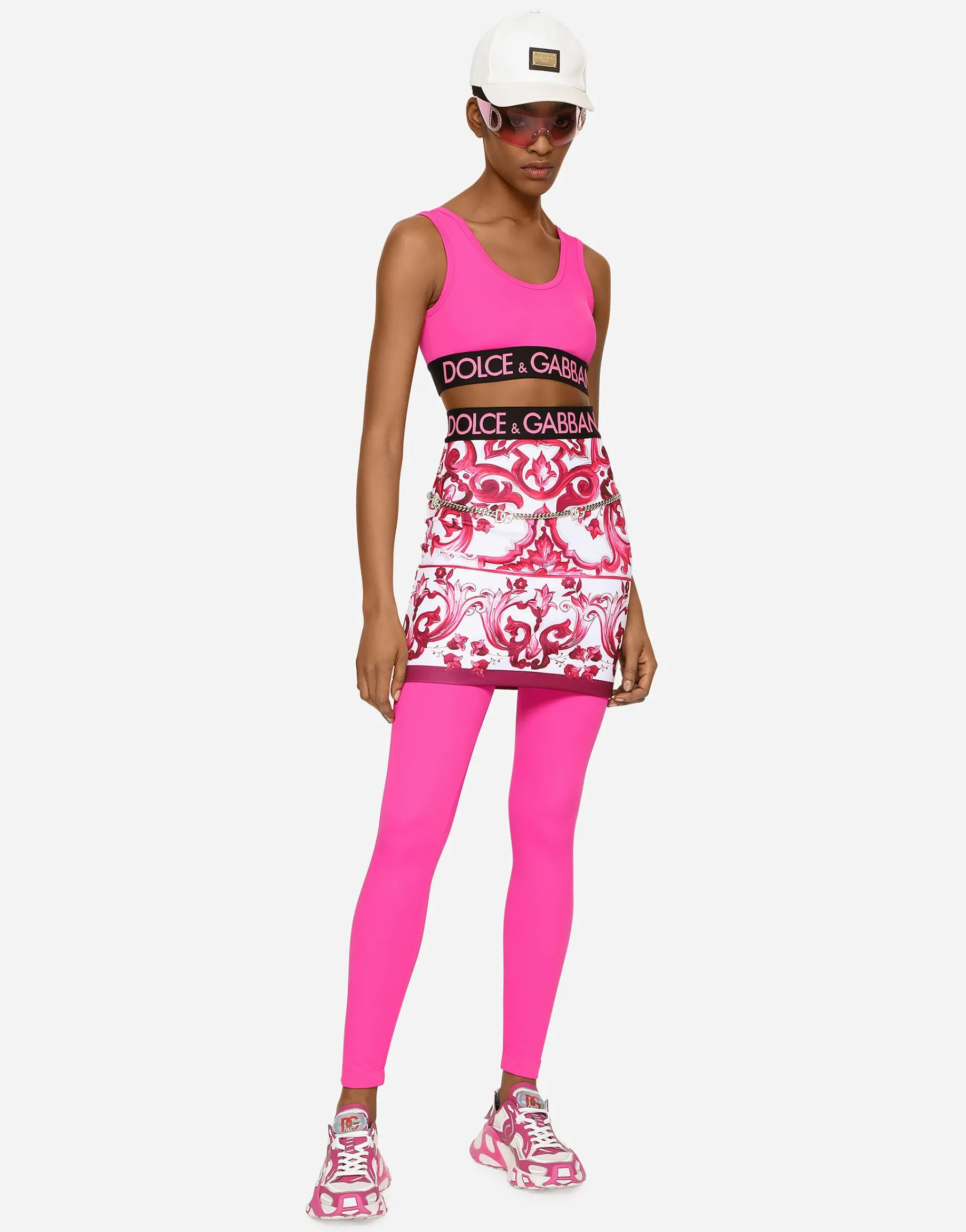Majolica-print technical jersey short skirt