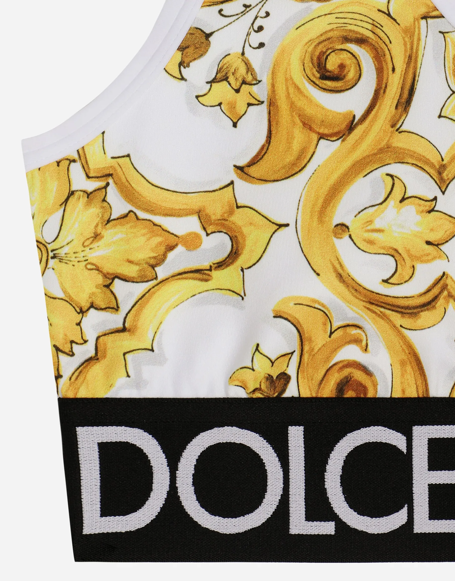 Majolica-print technical jersey top with branded elastic band