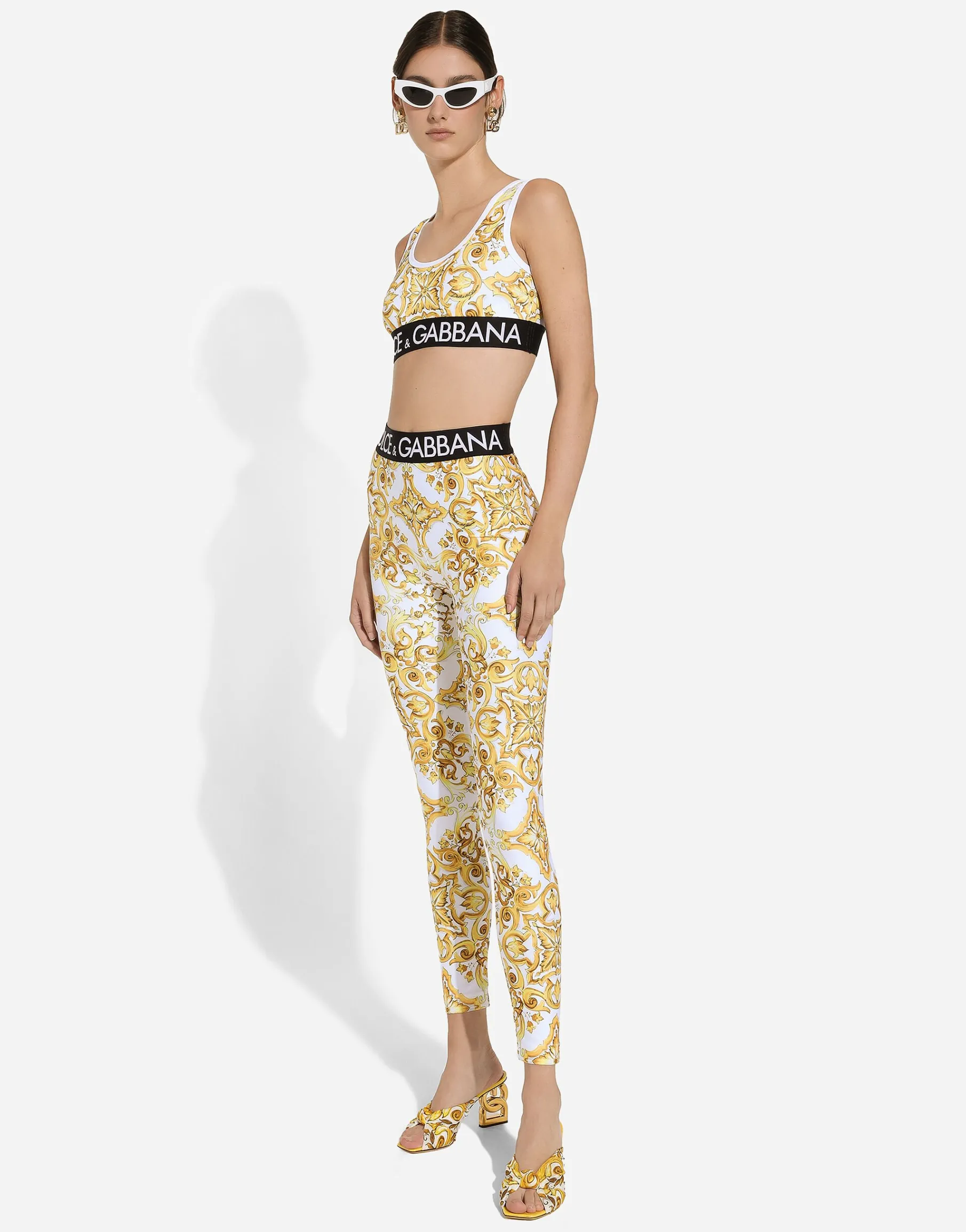 Majolica-print technical jersey top with branded elastic band