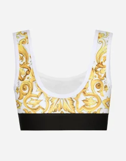 Majolica-print technical jersey top with branded elastic band