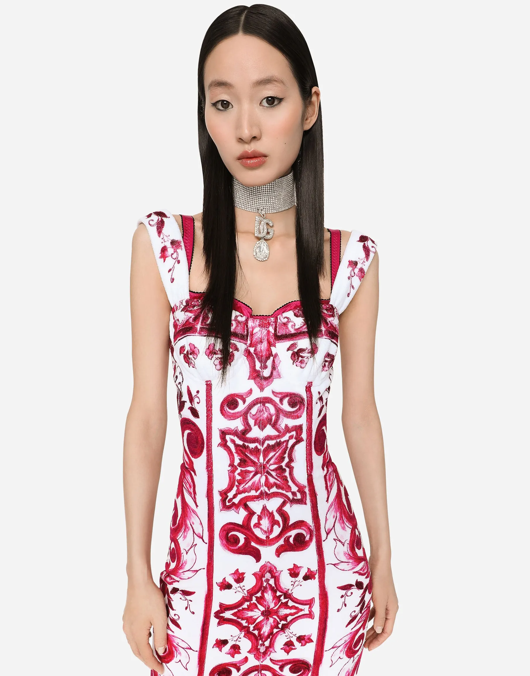 Majolica-print terrycloth midi dress