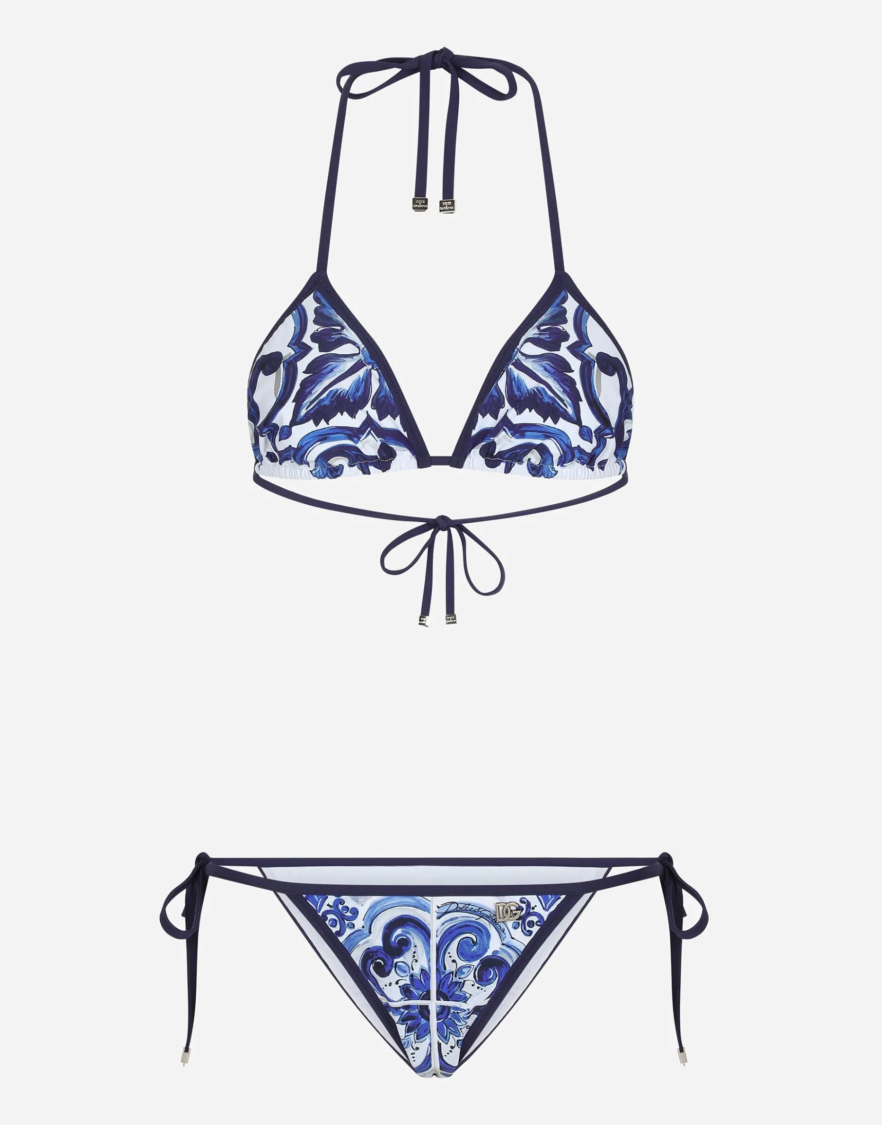 Majolica-print triangle bikini