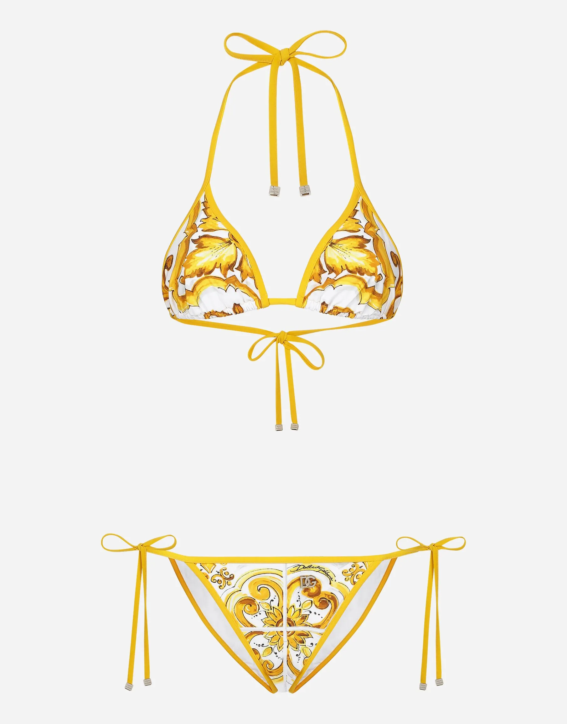 Majolica-print triangle bikini