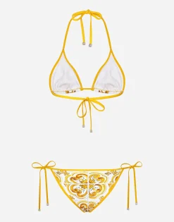 Majolica-print triangle bikini