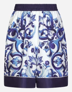 Majolica-print twill pajama shorts